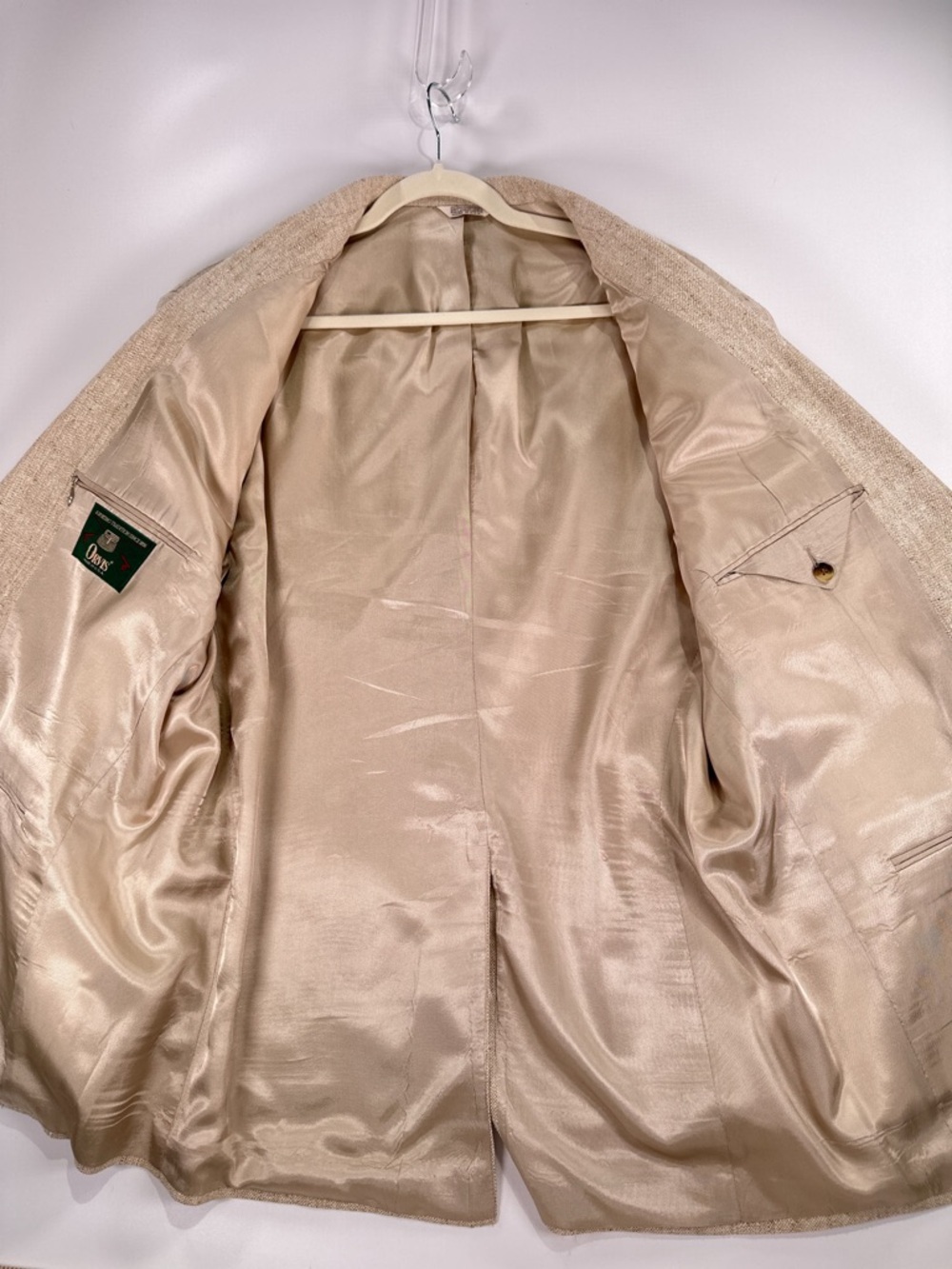 Orvis Vintage Suede Elbow Patch Blazer Hopsack Wool Blend Tan 46L - Picture 6 of 16